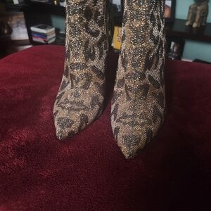 Jessica Simpson Glitter Leopard Ankle Boots in Gold and Black